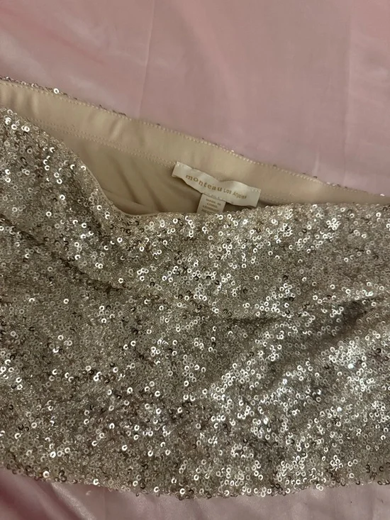 NWT Monteau Cream / Silver Sequin Tube Top and Mini Skirt Set - Picture 4 of 7